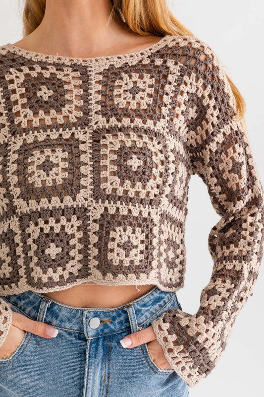 Le Lis Long Sleeve Crochet Top - Online Only