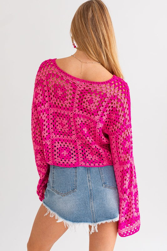 Le Lis Long Sleeve Crochet Top - Online Only