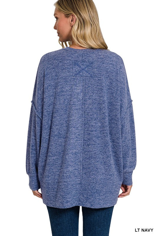 Zenana Brushed Melange Hacci Oversized Sweater - Online Only