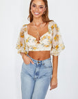 One and Only Collective Inc Chiffon Balloon Sleeved Bustier Crop Top