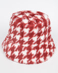 Houndstooth Print Faux Fur Bucket Hat