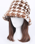 Houndstooth Print Faux Fur Bucket Hat