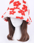 Flower Printed Faux Fur Bucket Hat