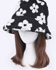 Flower Printed Faux Fur Bucket Hat