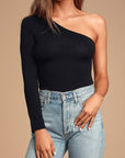 O2 Denim Asymmetrical Sleeve Knit Top