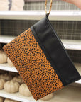 Leopard Gold Ring Vegan Leather Clutch