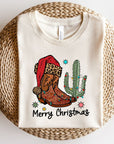 PLUS Merry Christmas Cowboy Boots Short Sleeve Tee