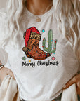 PLUS Merry Christmas Cowboy Boots Short Sleeve Tee