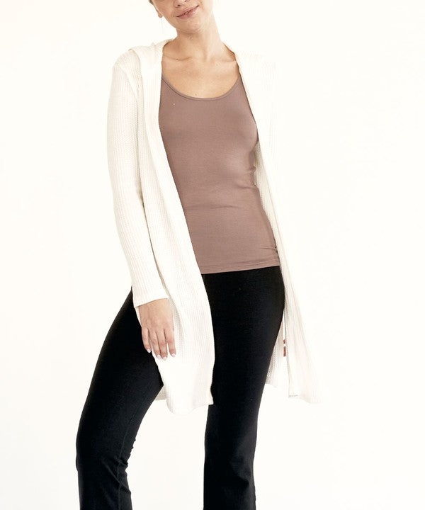 Fabina Bamboo Waffle Slim Cardigan With Hoodie