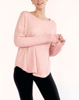 Fabina Bamboo Waffle Long Sleeve Oversize Pullover T-Shirt