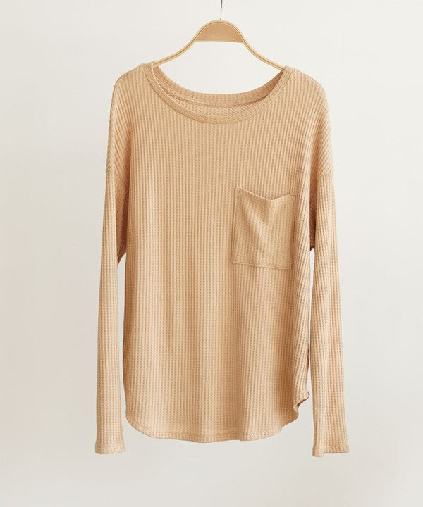 Fabina Bamboo Waffle Long Sleeve Oversize Pullover T-Shirt