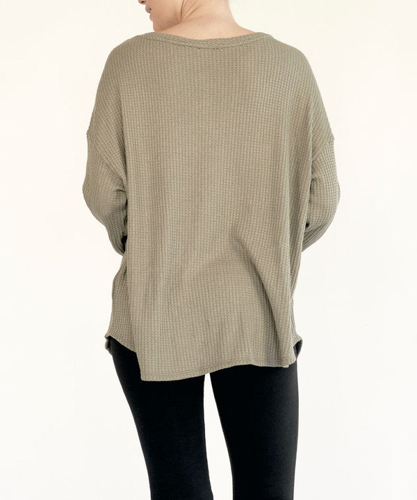 Fabina Bamboo Waffle Long Sleeve Oversize Pullover T-Shirt