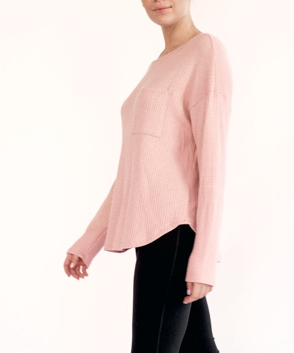 Fabina Bamboo Waffle Long Sleeve Pullover Top
