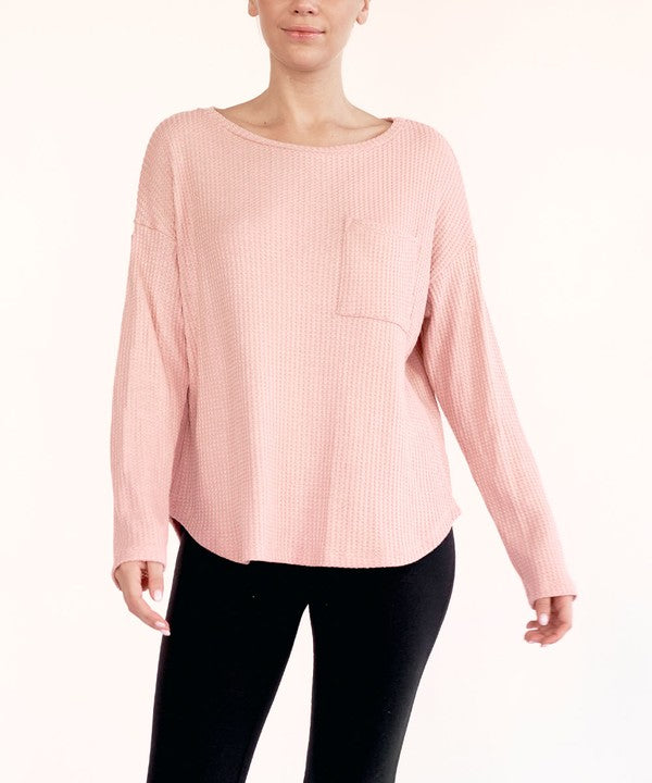 Fabina Bamboo Waffle Long Sleeve Pullover Top
