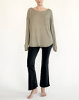 Fabina Bamboo Waffle Long Sleeve Oversize Pullover T-Shirt