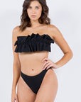 2 Piece Tube Top with Ruched Ruffle Bikini