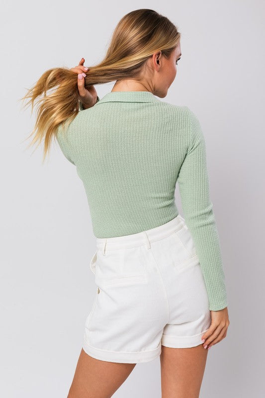 Le Lis Long Sleeve Collared Bodysuit