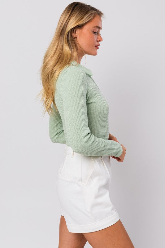 Le Lis Long Sleeve Collared Bodysuit