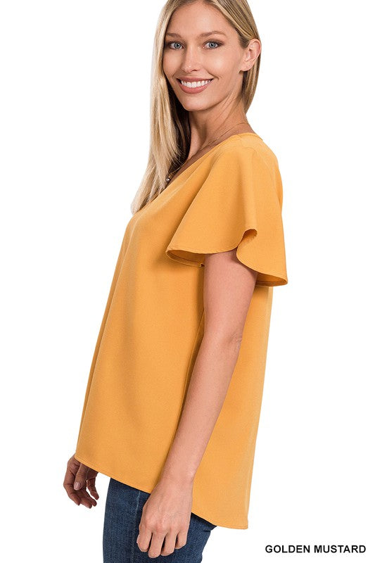 Zenana Woven Flutter Sleeve Top