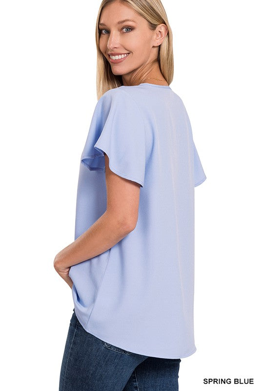 Zenana Woven Flutter Sleeve Top