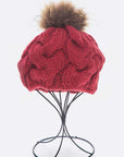 Cotton Cable Knit Large Fur Pom Beanie