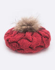 Cotton Cable Knit Large Fur Pom Beanie