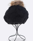 Cotton Cable Knit Large Fur Pom Beanie