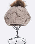 Cotton Cable Knit Large Fur Pom Beanie