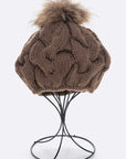 Cotton Cable Knit Large Fur Pom Beanie