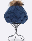 Cotton Cable Knit Large Fur Pom Beanie