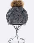 Cotton Cable Knit Large Fur Pom Beanie