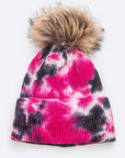 Tie Dyed Natural Raccoon Fur Pom Beanie