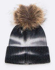 Tie Dyed Natural Raccoon Fur Pom Beanie