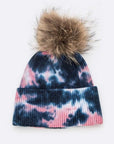 Tie Dyed Natural Raccoon Fur Pom Beanie