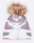 Tie Dyed Natural Raccoon Fur Pom Beanie