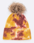 Tie Dyed Natural Raccoon Fur Pom Beanie