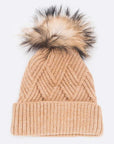 Raised Knit Large Fur Pom Beanie