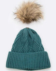 Raised Knit Large Fur Pom Beanie