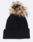 Raised Knit Large Fur Pom Beanie