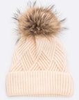 Raised Knit Large Fur Pom Beanie