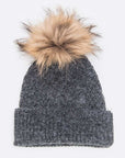 Raised Knit Large Fur Pom Beanie