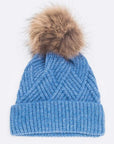 Raised Knit Large Fur Pom Beanie