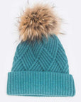 Raised Knit Large Fur Pom Beanie