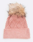 Raised Knit Large Fur Pom Beanie