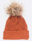 Raised Knit Large Fur Pom Beanie