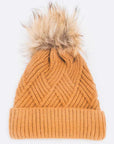 Raised Knit Large Fur Pom Beanie