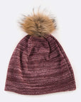 Faux Fur Pom Cotton Blend Slouchy Beanie