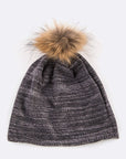 Faux Fur Pom Cotton Blend Slouchy Beanie