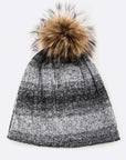 Faux Fur Stripe Cotton Blend Slouchy Beanie