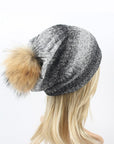 Faux Fur Stripe Cotton Blend Slouchy Beanie